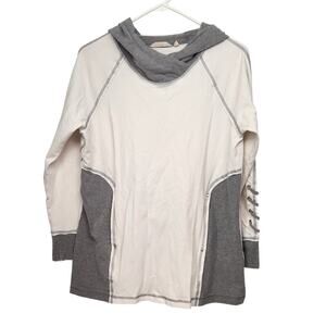 Soft Surroundings White & Gray French Terry Laced Sleeve Pullover Hoodie Women S